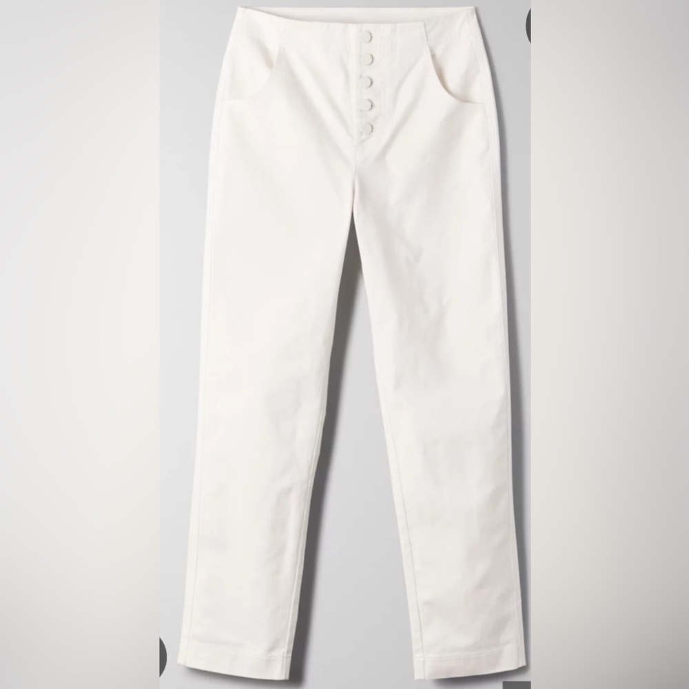 Babaton The Group White Button Fly Pants with Sleek White Buttons